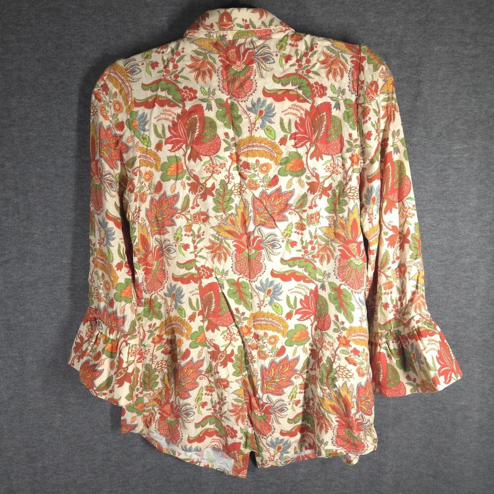 Gretchen Scott Floral Button Front Blouse Womens Medium Bell Sleeve Boho - Picture 6 of 13
